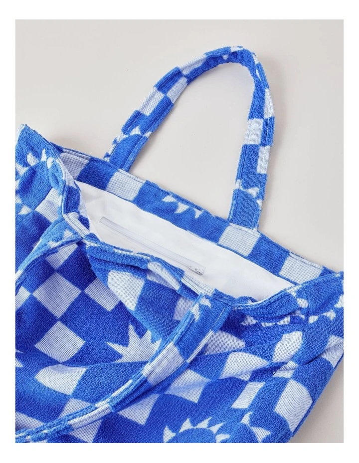 Summer Check Terry Beach Bag in Blue image 3
