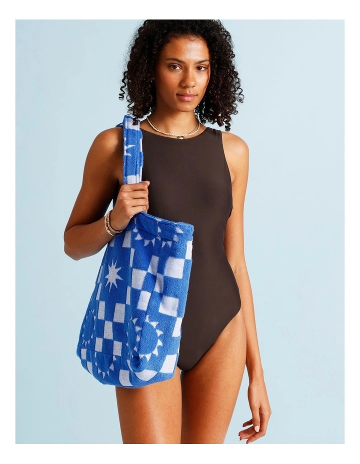 Summer Check Terry Beach Bag in Blue image 4