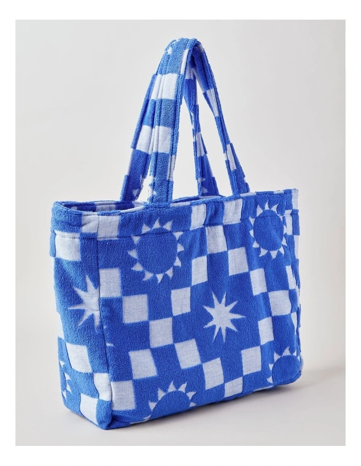 Summer Check Terry Beach Bag in Blue image 4