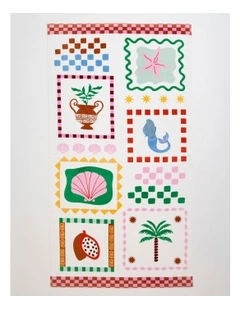 Summer Mosaic Printed Velour Beach Towel in Multi