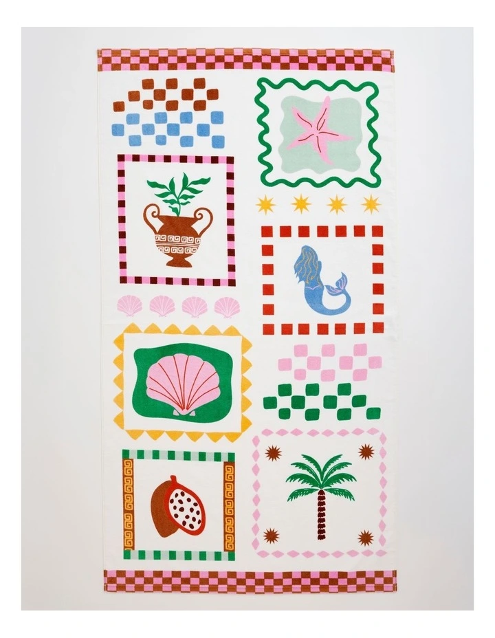 Summer Mosaic Printed Velour Beach Towel in Multi image 1