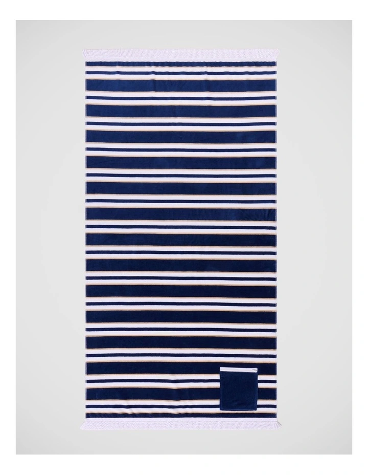 Pocket Stripe Beach Towel in Navy image 1