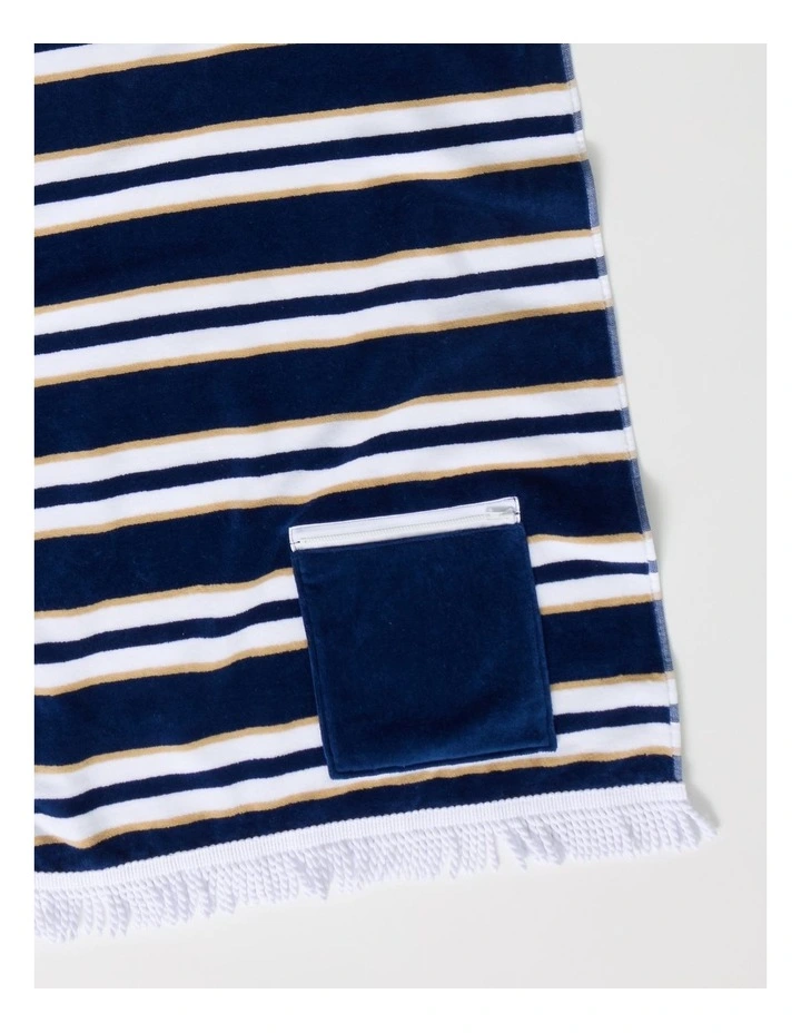 Pocket Stripe Beach Towel in Navy image 2