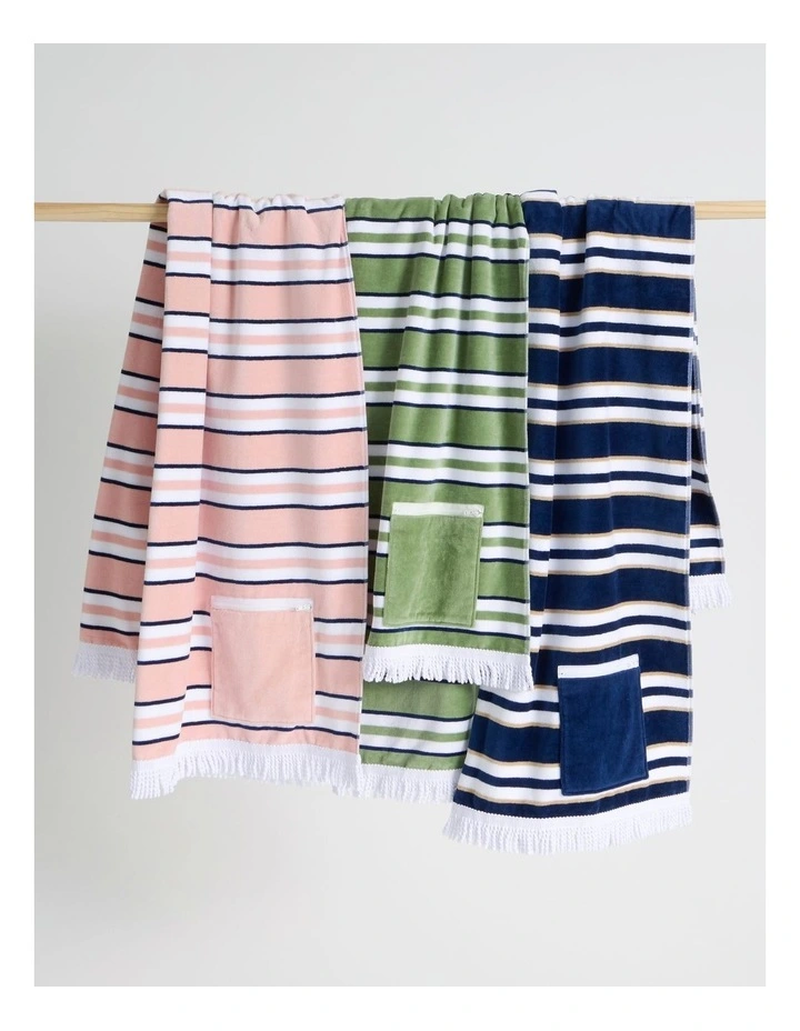 Pocket Stripe Beach Towel in Pink image 4