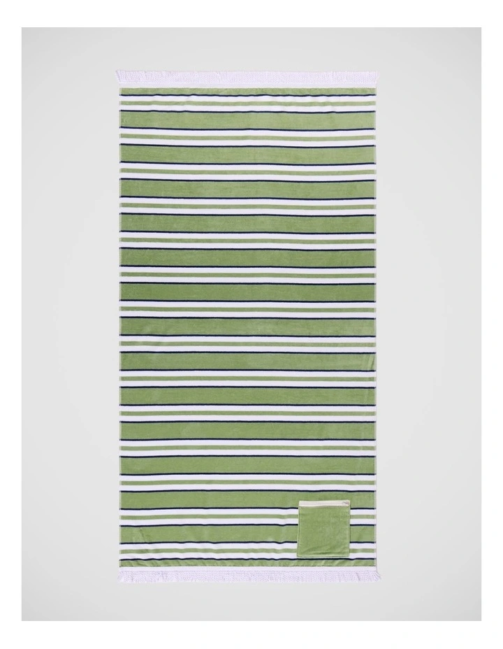 Pocket Stripe Beach Towel in Green image 1