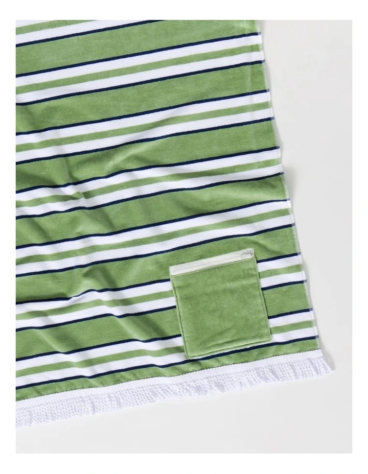 Pocket Stripe Beach Towel in Green image 2