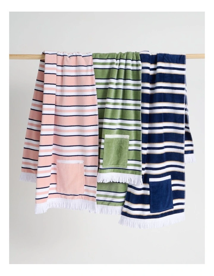 Pocket Stripe Beach Towel in Green image 4