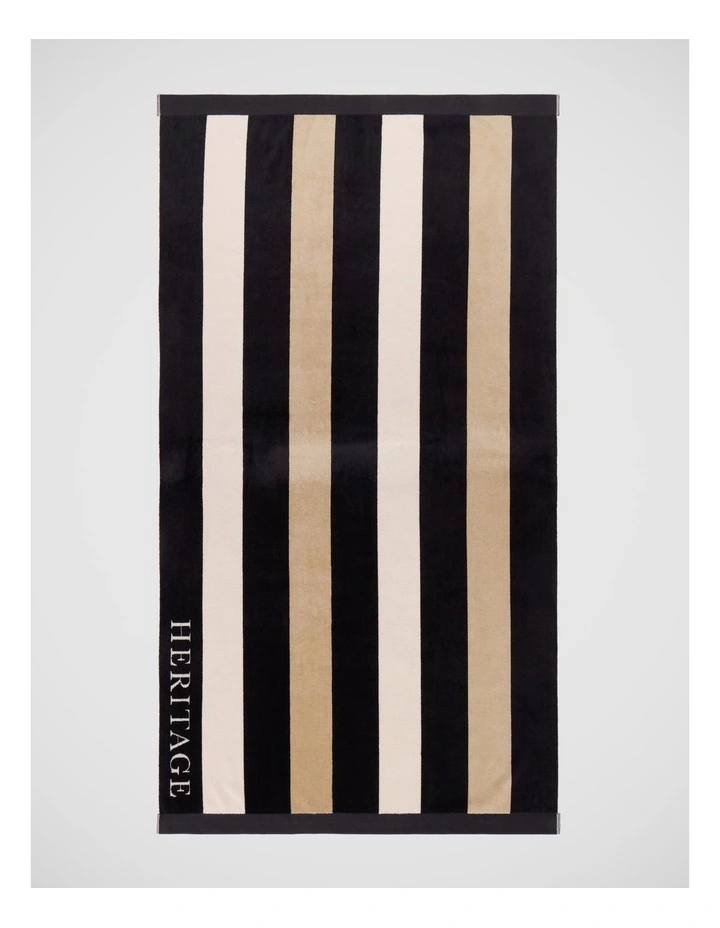 Santorini Resort Stripe Beach Towel in Black image 1