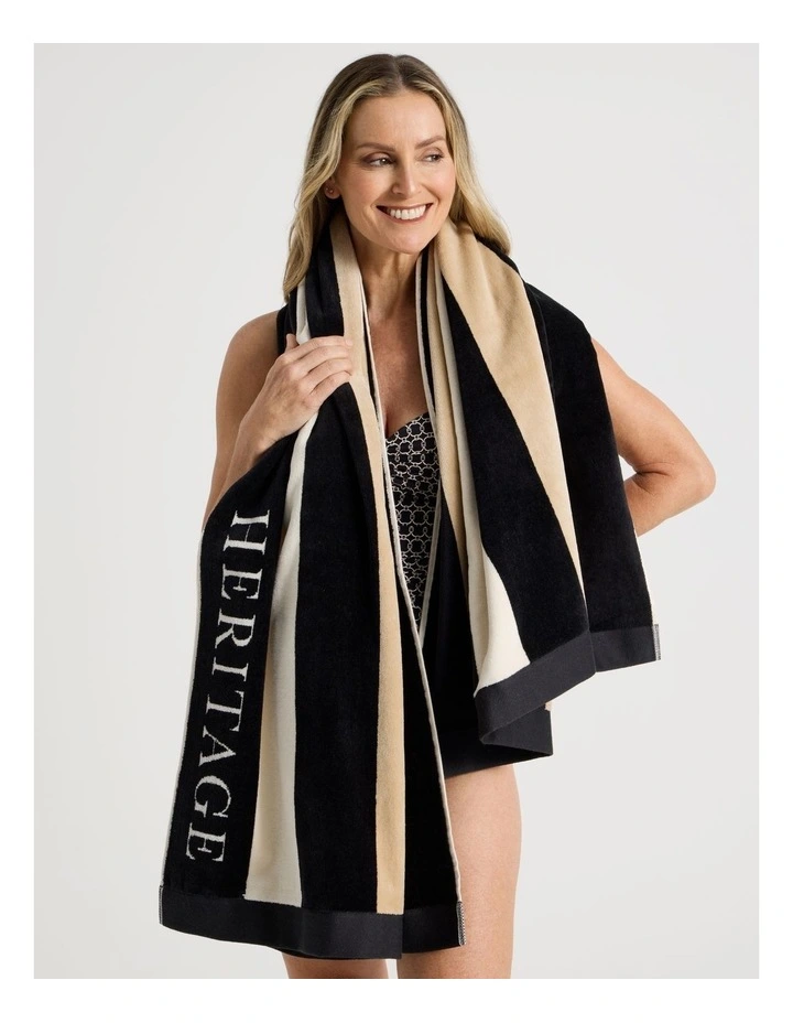 Santorini Resort Stripe Beach Towel in Black image 2