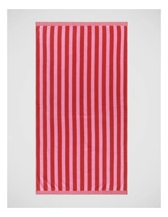 Reverse Stripe Velour Terry Beach Towel in Red