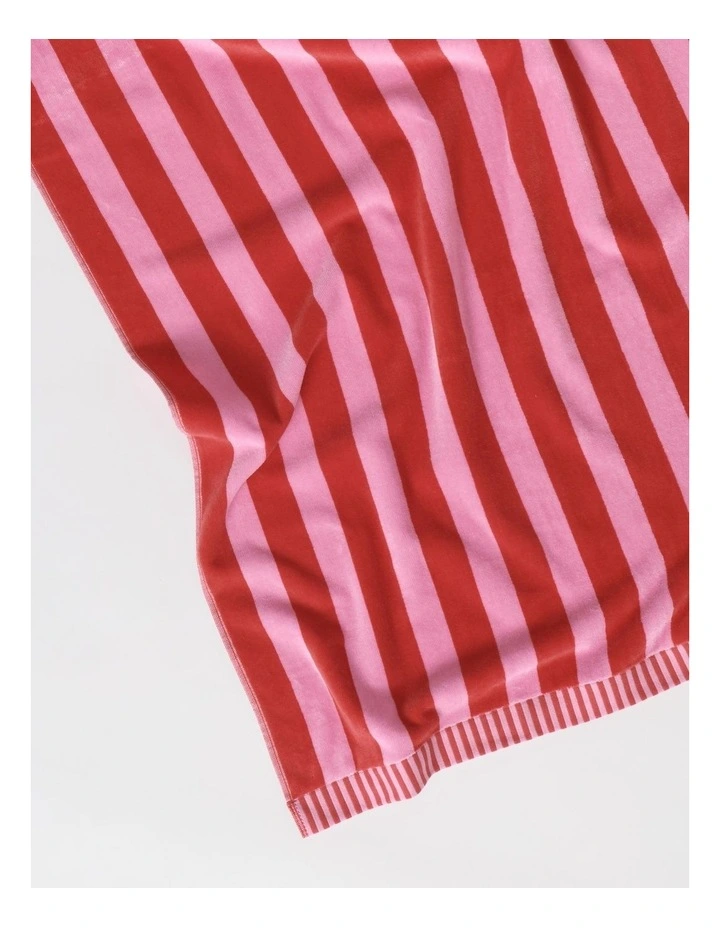 Reverse Stripe Velour Terry Beach Towel in Red image 2