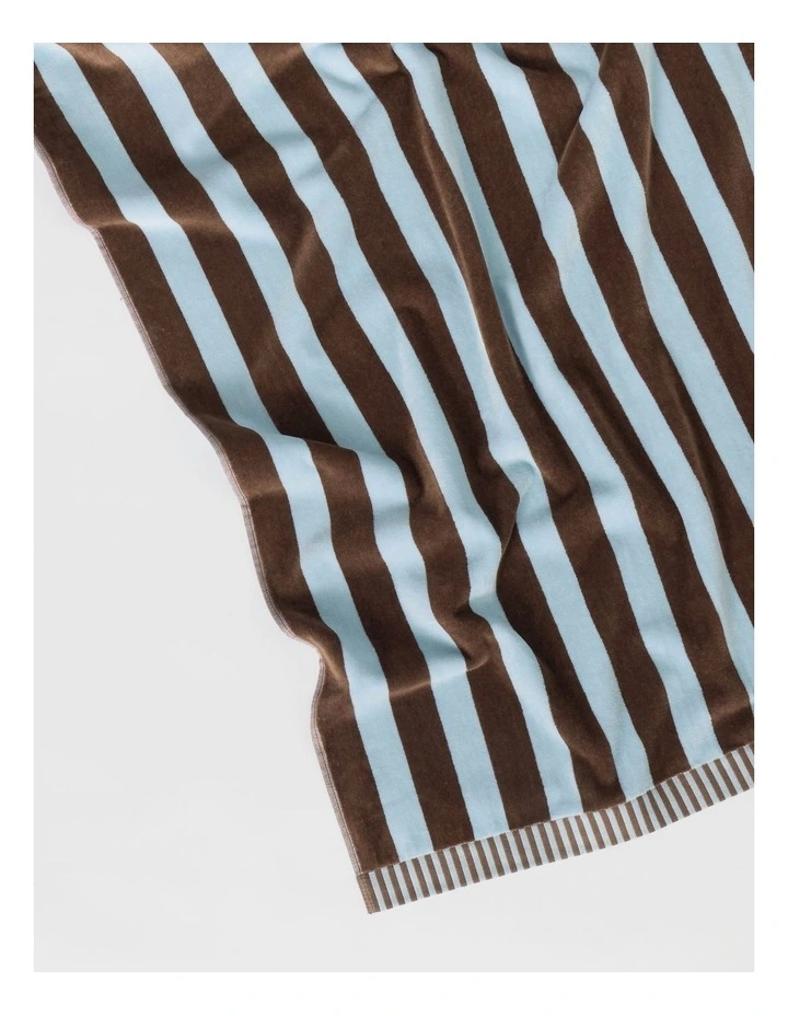Reverse Stripe Velour Terry Beach Towel in Blue image 2