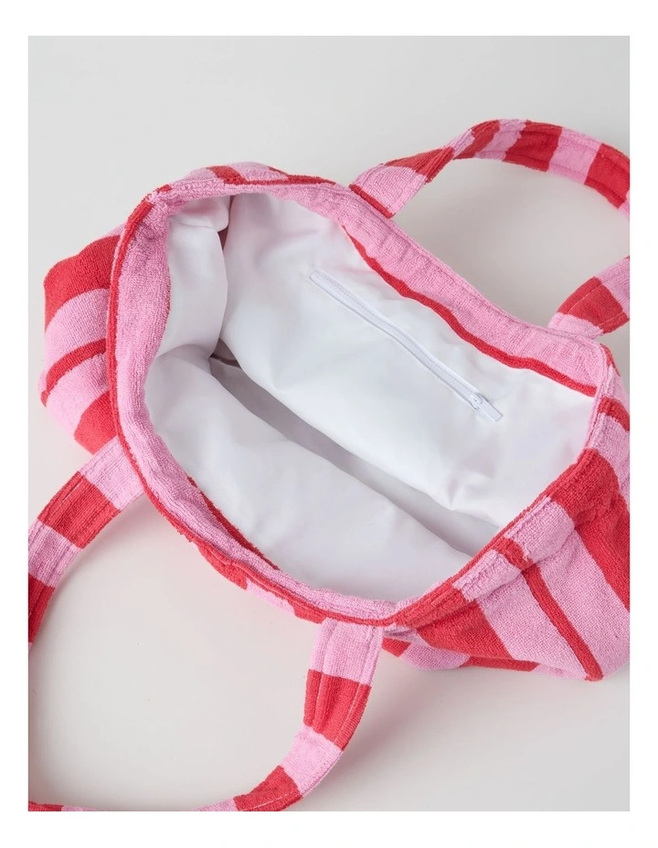Reverse Stripe Velour Terry Beach Bag in Red and Pink image 3