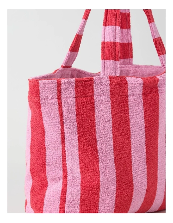 Reverse Stripe Velour Terry Beach Bag in Red and Pink image 4