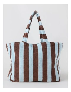 Reverse Stripe Velour Terry Beach Bag in Blue and Brown