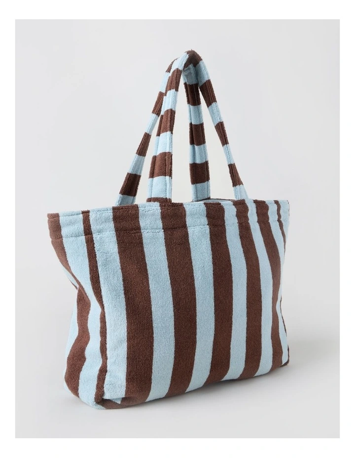 Reverse Stripe Velour Terry Beach Bag in Blue and Brown image 2