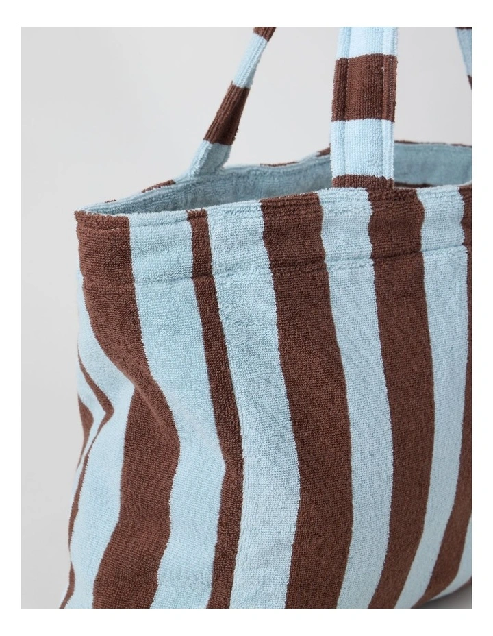 Reverse Stripe Velour Terry Beach Bag in Blue and Brown image 3