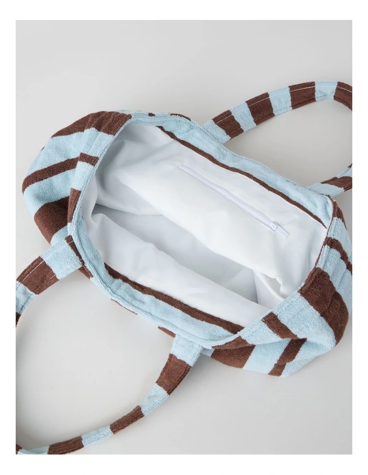 Reverse Stripe Velour Terry Beach Bag in Blue and Brown image 4