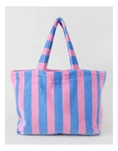 Reverse Stripe Velour Terry Beach Bag in Pink and Blue
