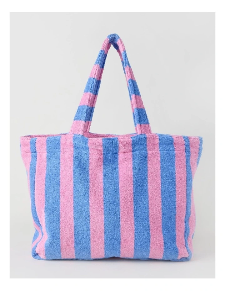 Reverse Stripe Velour Terry Beach Bag in Pink and Blue image 1