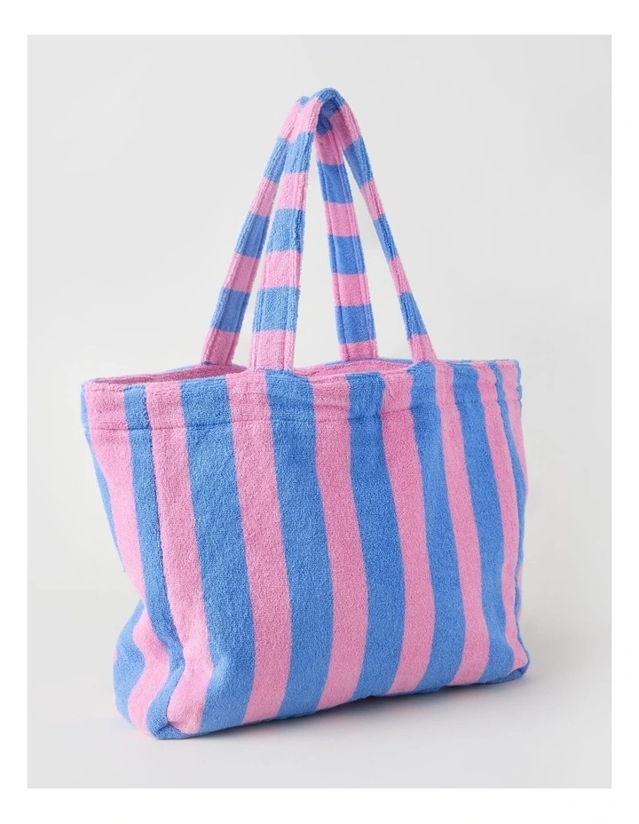 Reverse Stripe Velour Terry Beach Bag in Pink and Blue image 2