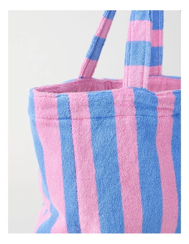 Reverse Stripe Velour Terry Beach Bag in Pink and Blue image 3