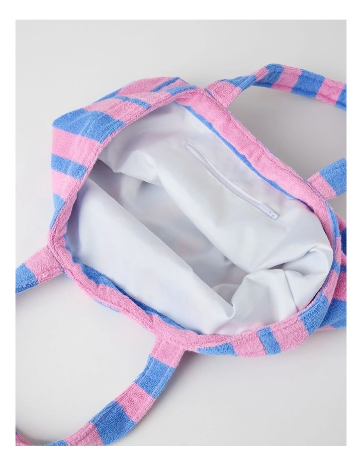 Reverse Stripe Velour Terry Beach Bag in Pink and Blue image 4