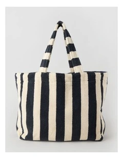Reverse Stripe Velour Terry Beach Bag in Black and White