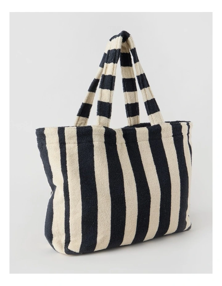Reverse Stripe Velour Terry Beach Bag in Black and White image 2