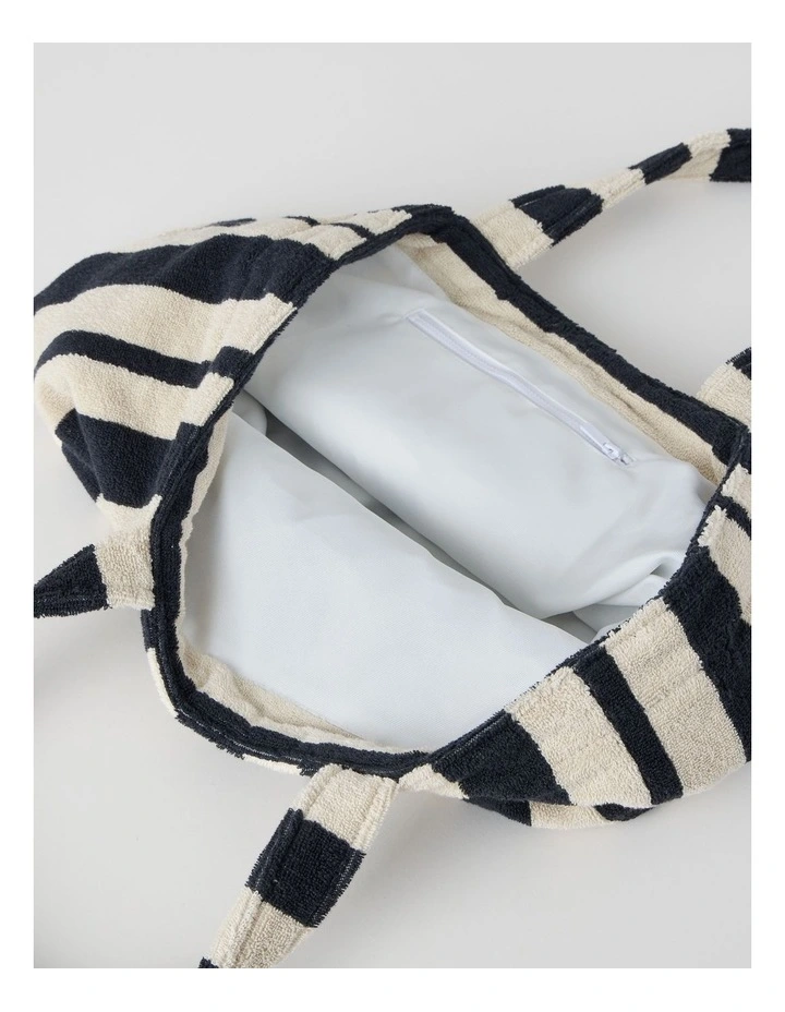 Reverse Stripe Velour Terry Beach Bag in Black and White image 3