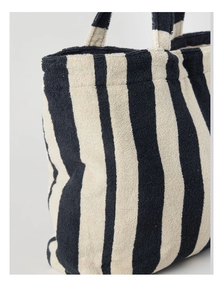 Reverse Stripe Velour Terry Beach Bag in Black and White image 4