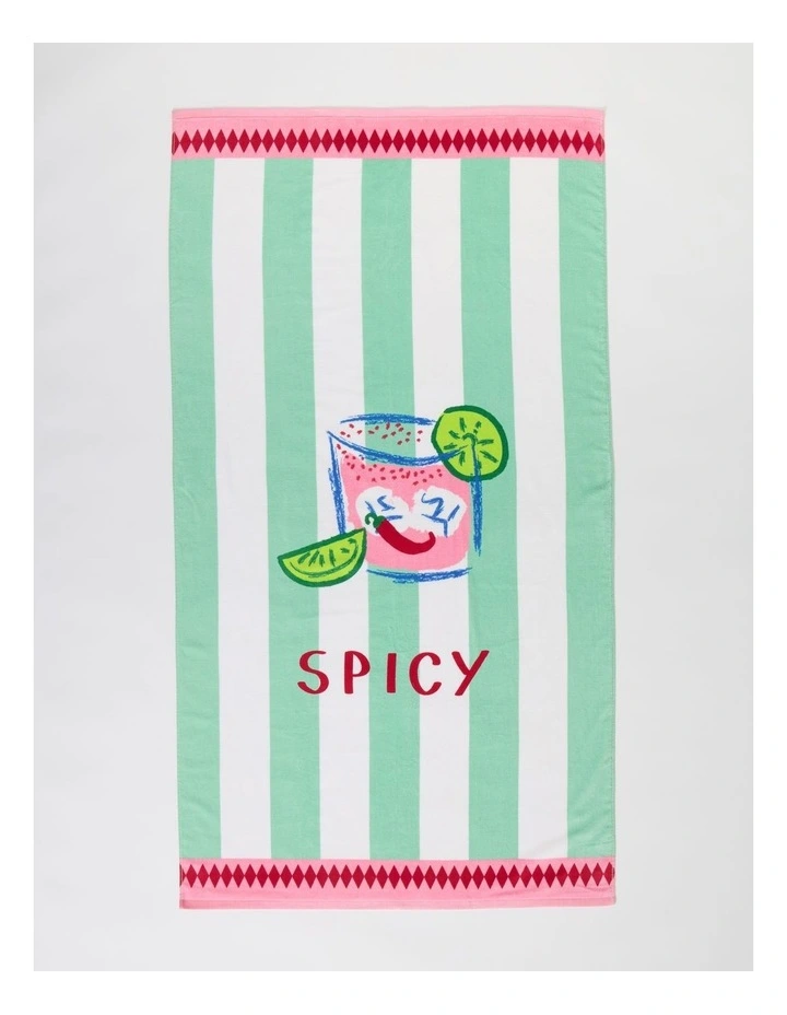 Printed Velour Beach Towel in Spicy Marg image 1