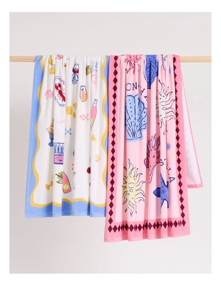 Picnic Printed Velour Beach Towel in Multi image 4