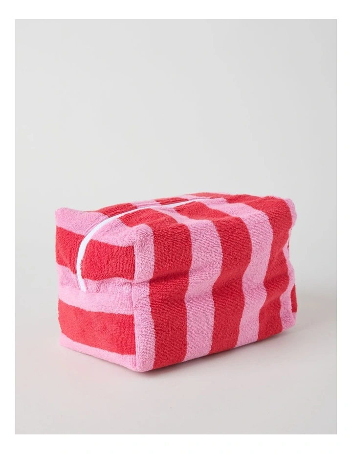 Reverse Stripe Terry Beach Pouch in Red and Pink image 2