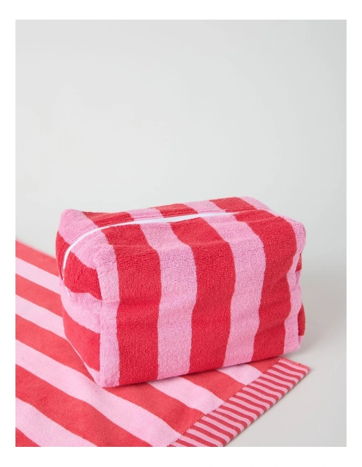 Reverse Stripe Terry Beach Pouch in Red and Pink image 3