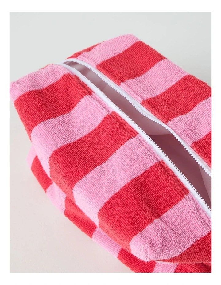 Reverse Stripe Terry Beach Pouch in Red and Pink image 4