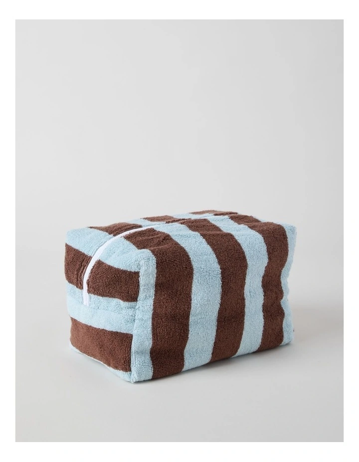 Reverse Stripe Terry Beach Pouch in Blue and Brown image 2