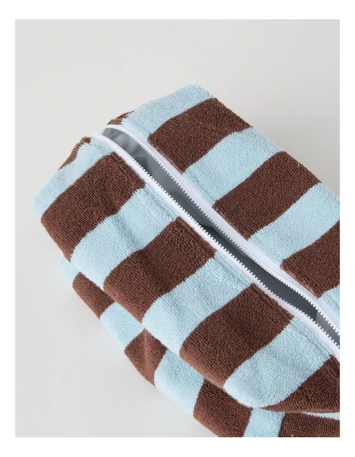 Reverse Stripe Terry Beach Pouch in Blue and Brown image 4