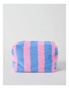 Reverse Stripe Terry Beach Pouch in Pink and Blue