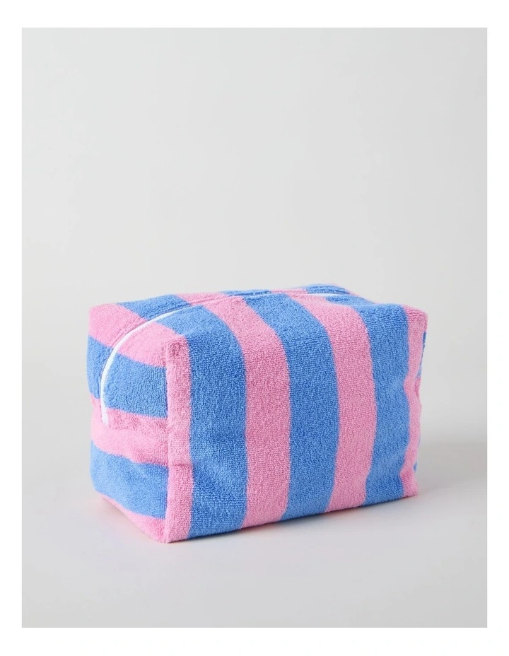 Reverse Stripe Terry Beach Pouch in Pink and Blue image 2