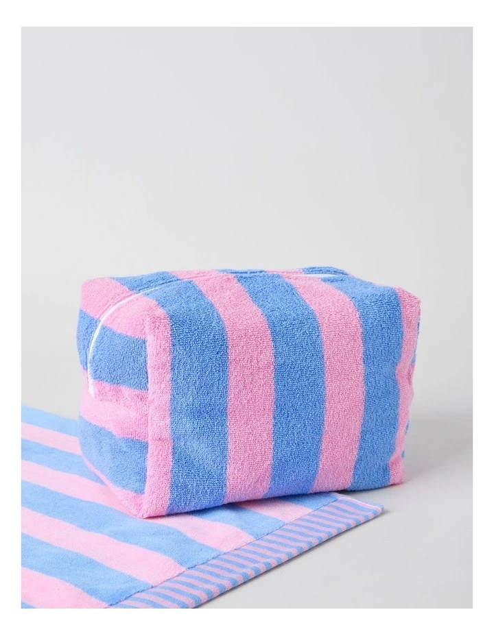 Reverse Stripe Terry Beach Pouch in Pink and Blue image 3