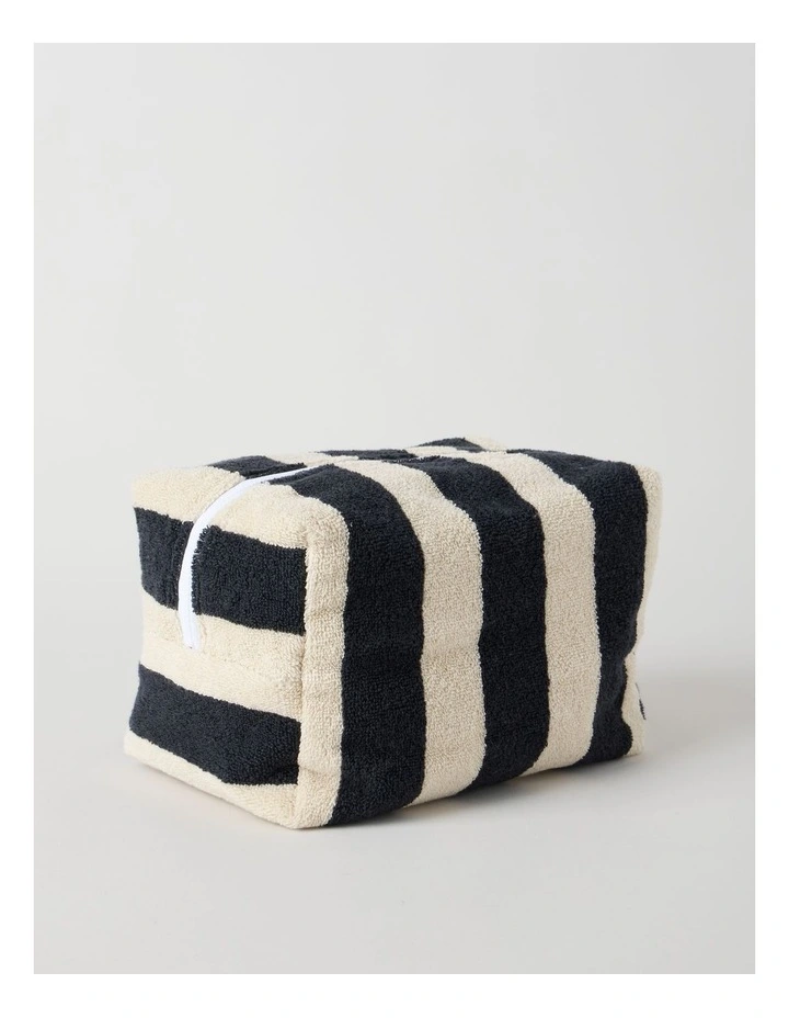 Reverse Stripe Terry Beach Pouch in Black and White image 2
