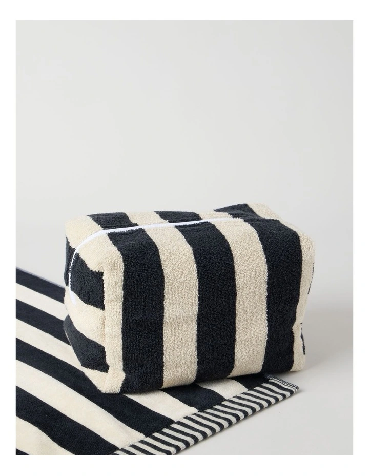 Reverse Stripe Terry Beach Pouch in Black and White image 3