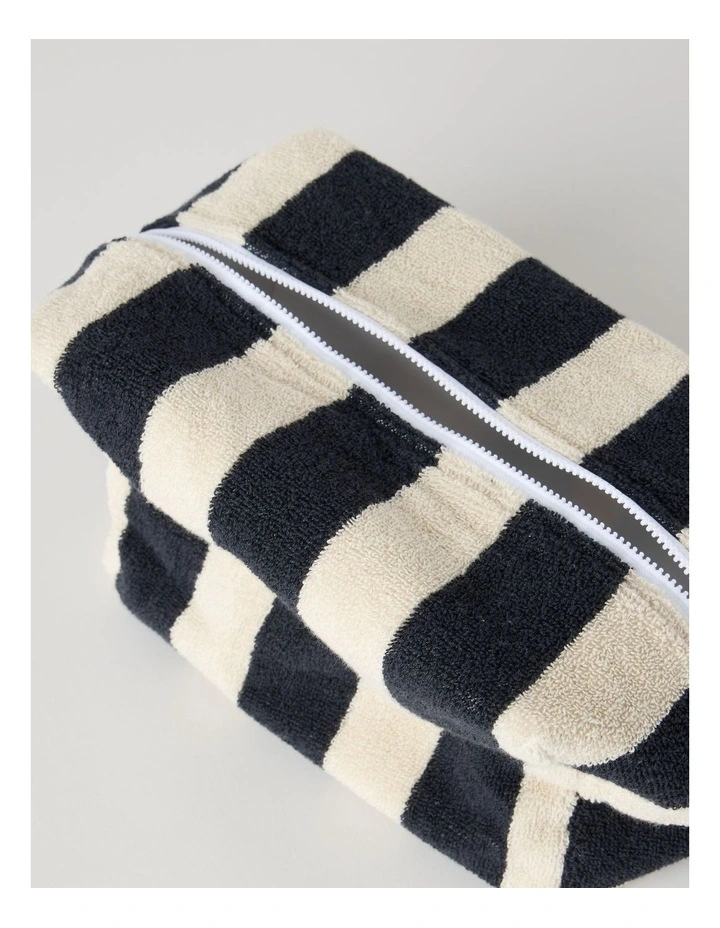 Reverse Stripe Terry Beach Pouch in Black and White image 4