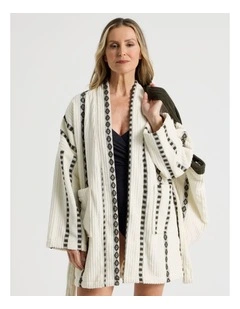 Airlie Stripe Beach Robe in Green