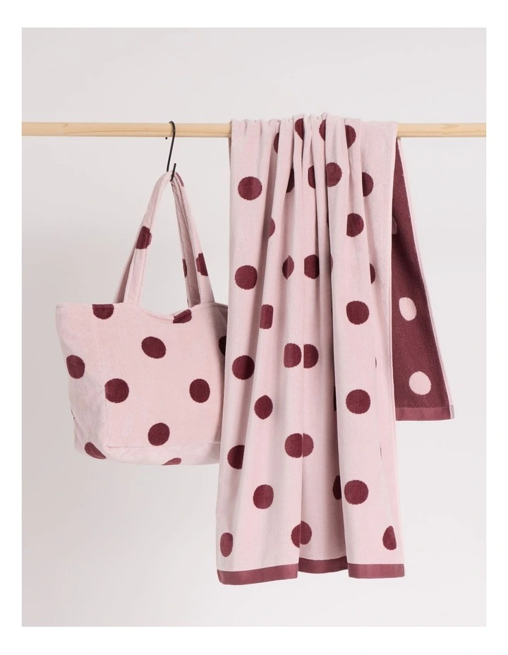 Beach Towel in Pink and Burgandy Polka Dot image 5