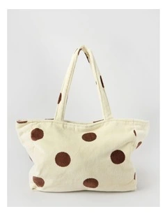 Beach Bag in Yellow and Brown Polka Dot