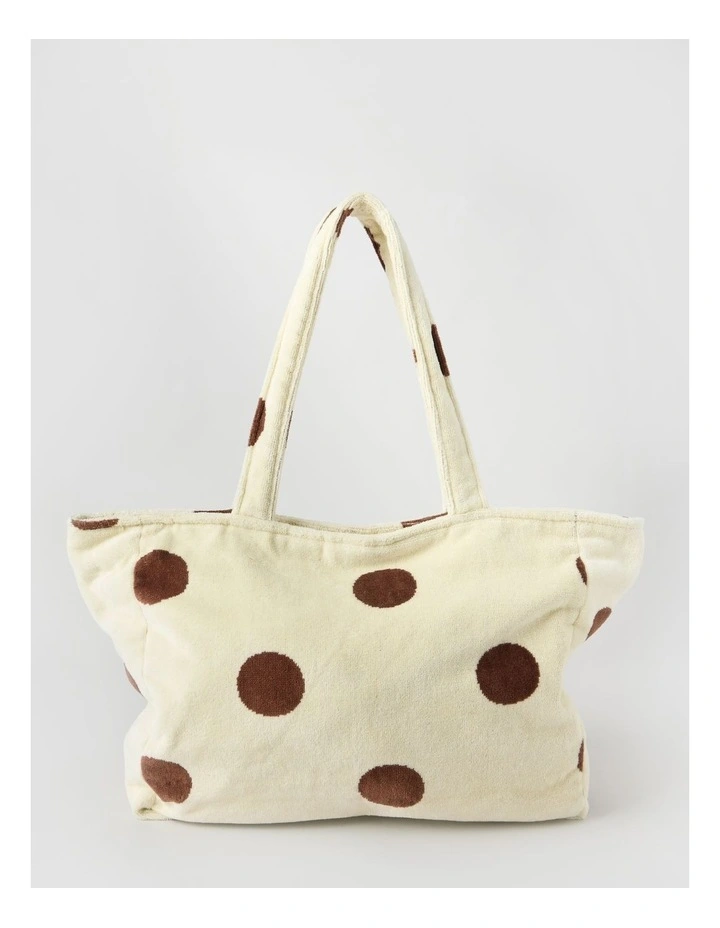 Beach Bag in Yellow and Brown Polka Dot image 1