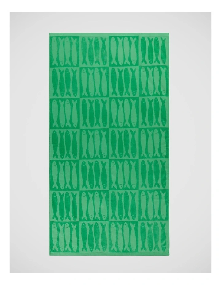 Sardine Velour Jacquard Beach Towel in Green image 1