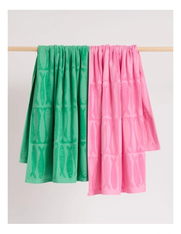 Sardine Velour Jacquard Beach Towel in Green image 4